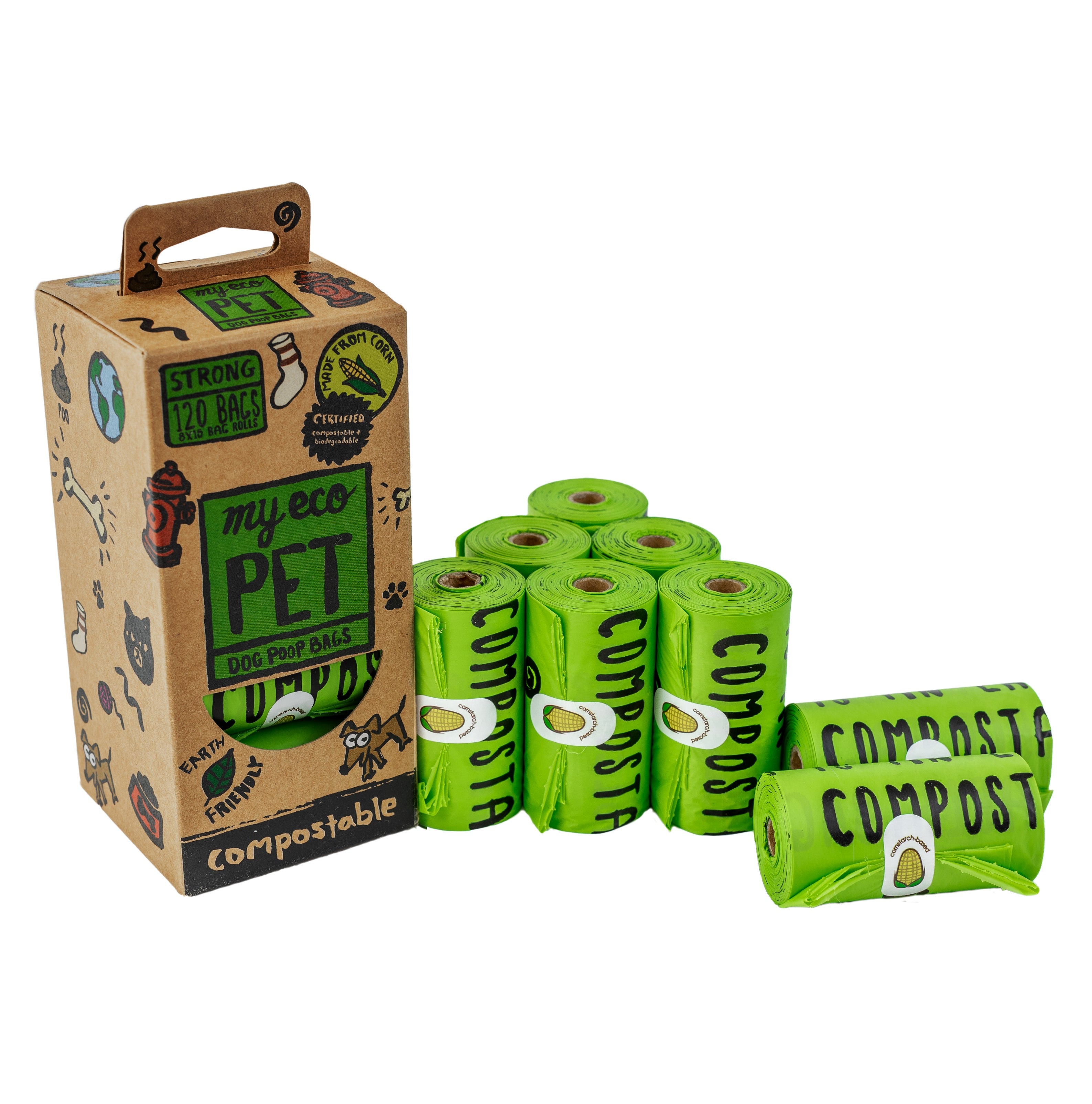 Compostable Pet Poop Bags - 8 Roll Value Pack