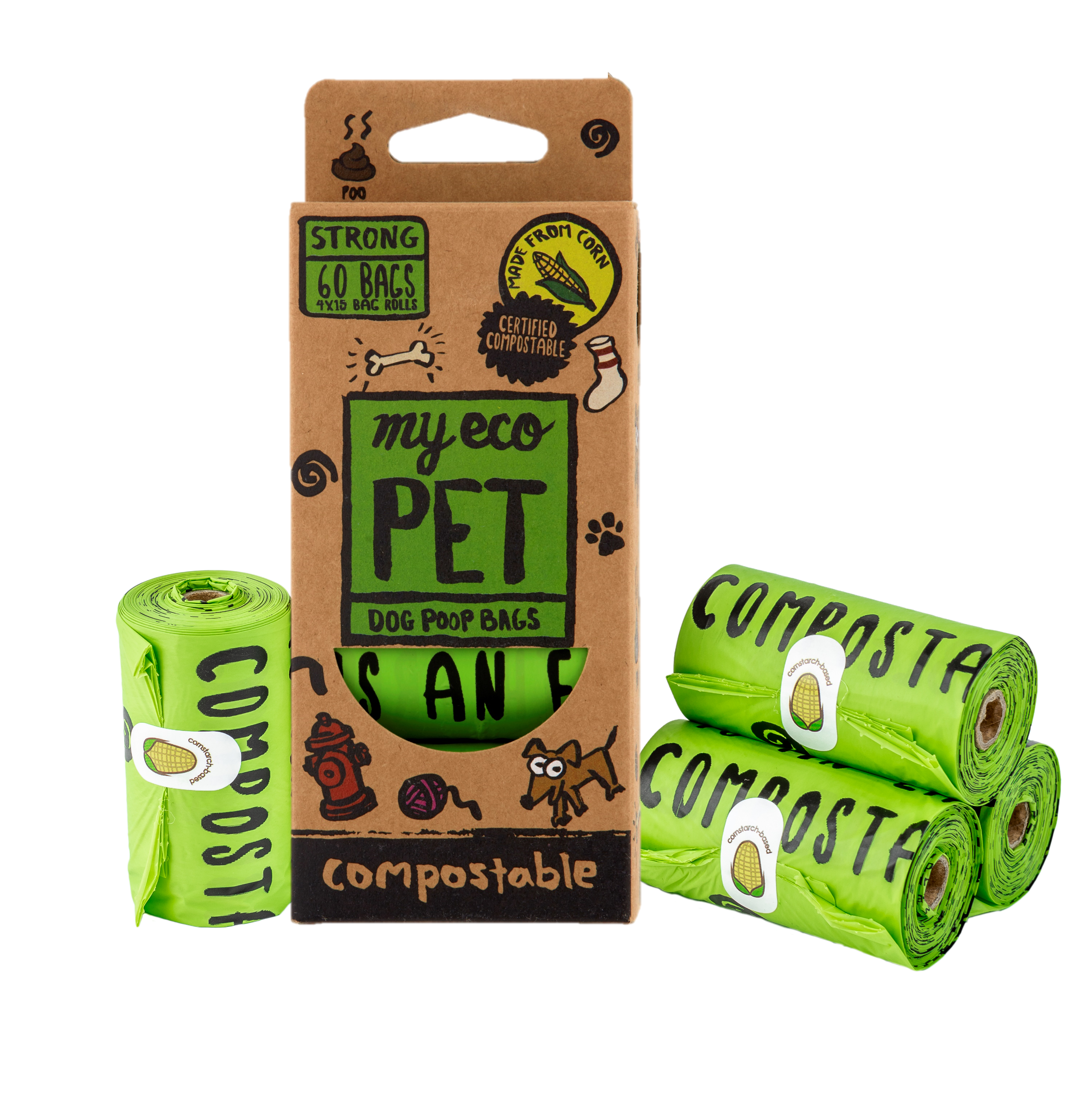 Compostable Pet Poop Bags - 4 Roll Multi Pack