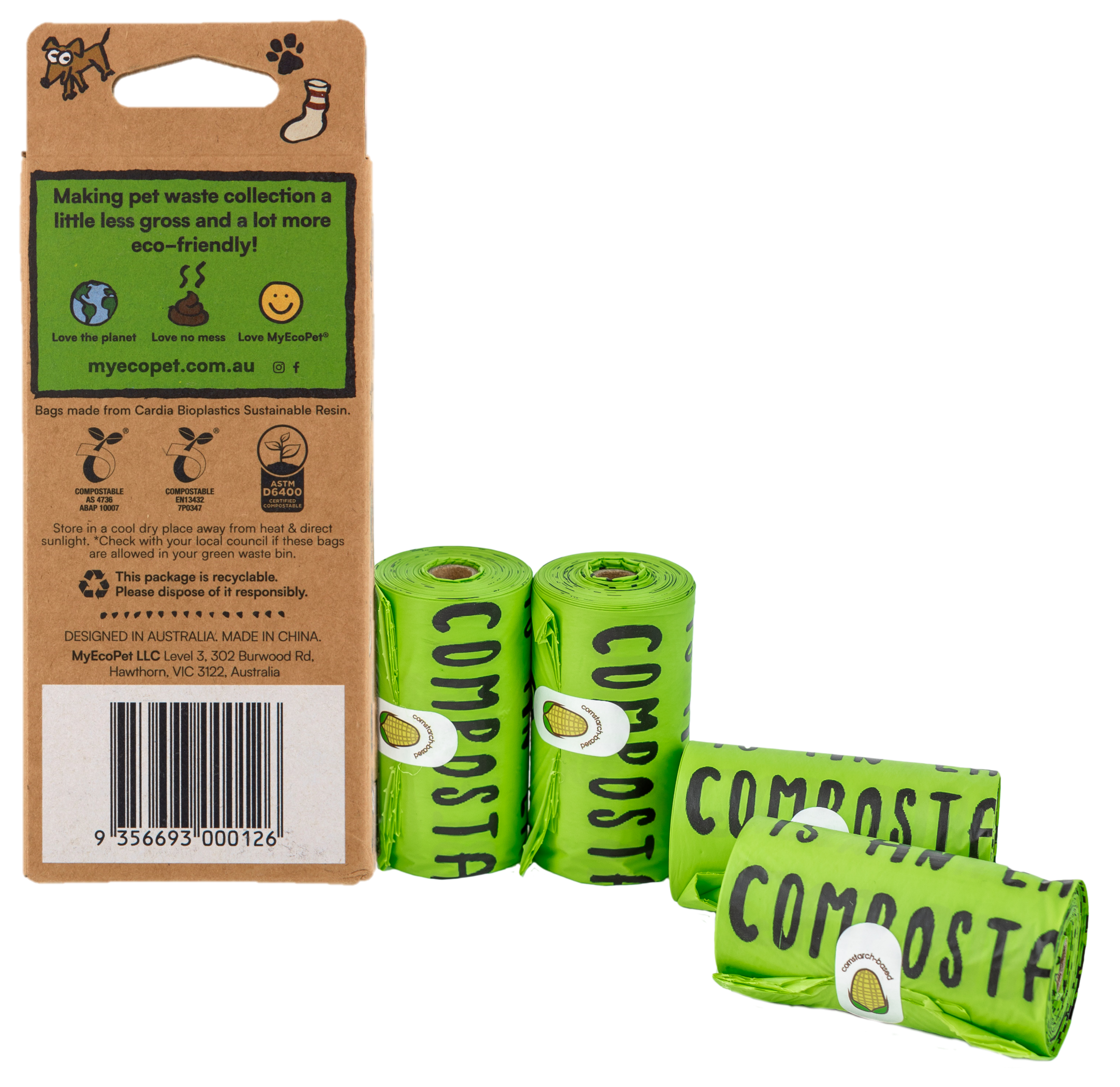 Compostable Pet Poop Bags - 4 Roll Multi Pack