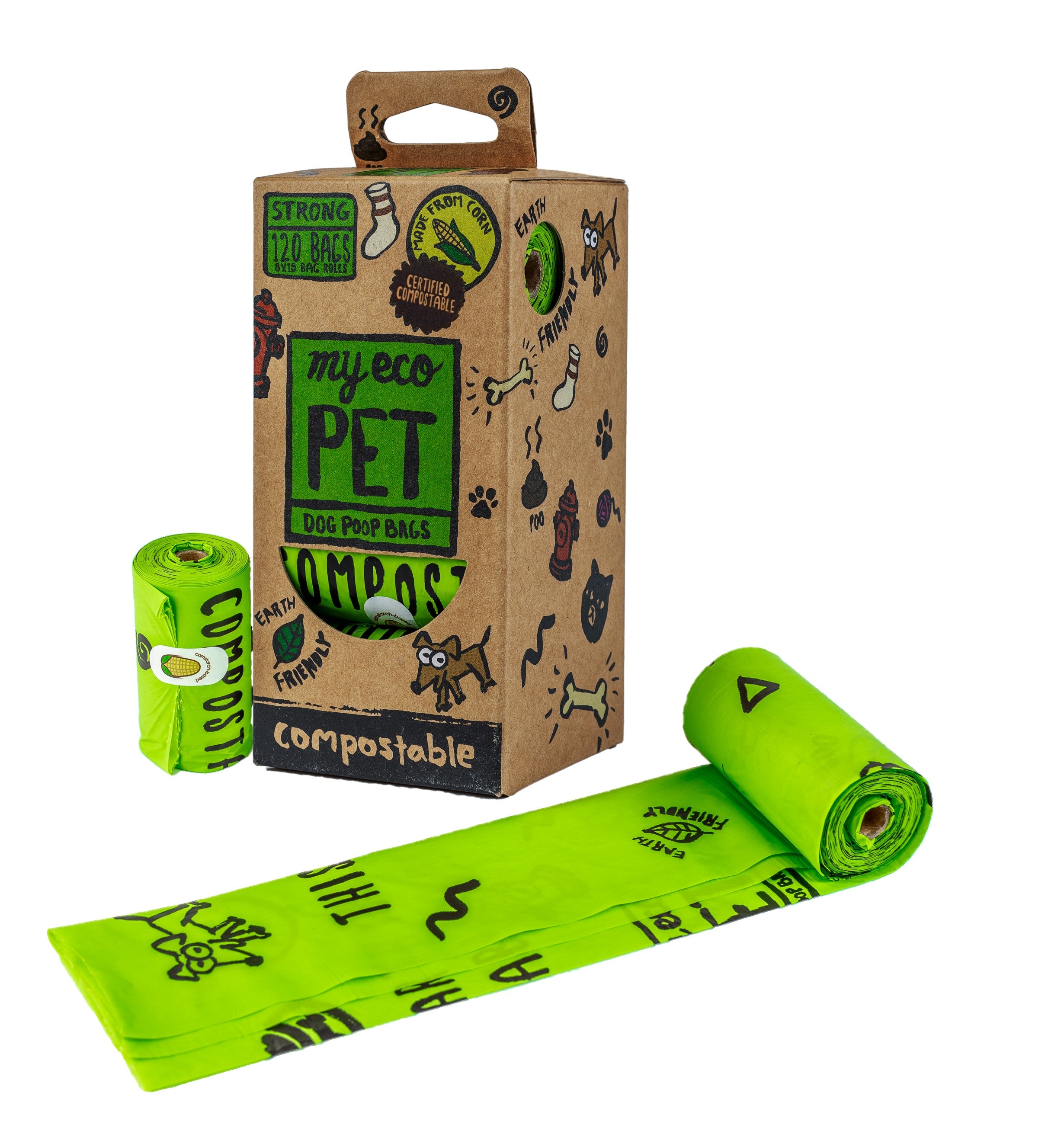 Compostable Pet Poop Bags - 8 Roll Value Pack